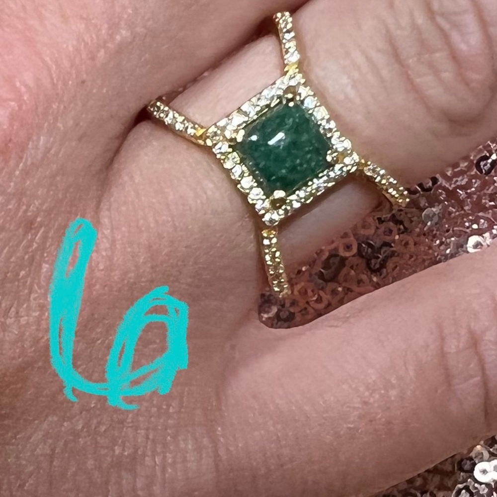 Natural Green Stone on Yellow Gold Ring